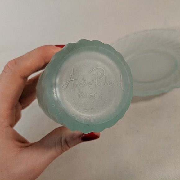 Andre Richard 1984 Green Satin Swirl Glass Cup plate & saucer Bedside Tumble Up - Picture 4 of 13